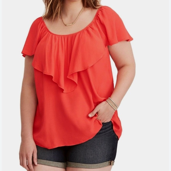 Torrid Red Flutter Sleeve Relaxed Fit Flowy Top Size 2 - Picture 1 of 9